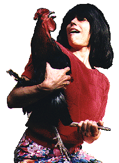 Karen Davis with rooster Polo